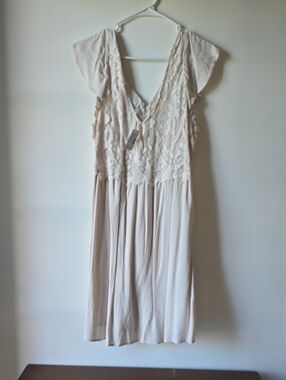 Maurices Cream Lace Bodice Midi Dress with Flutter Sleeves